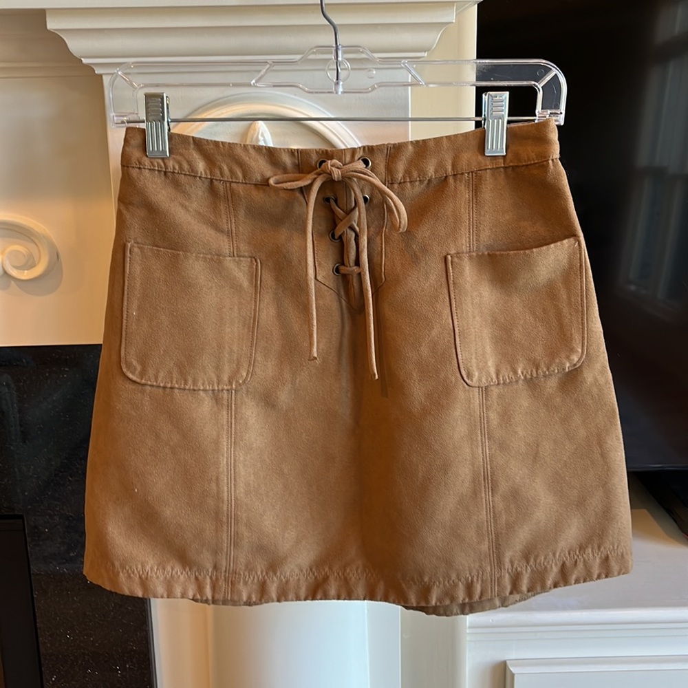 Hollister Faux Suede Skirt Mini Warm Tan Womens 3 Lace Up Rodeo Wedtern
